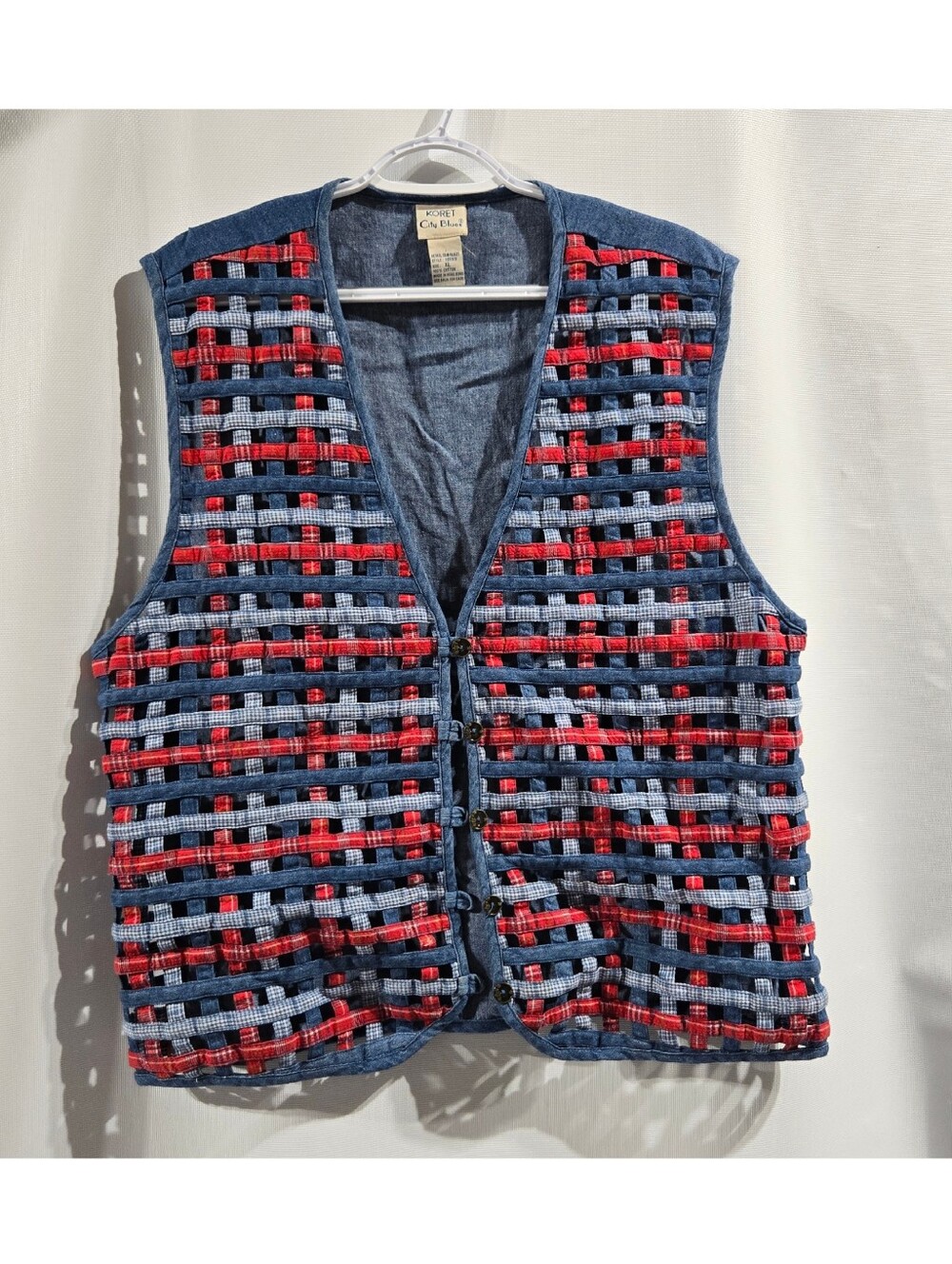 Vintage Koret City Blues Basket Weave Denim Vest Sz XL Like NEW - Picture 2 of 10